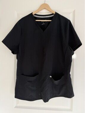 Fabletics Feel Good Performance Scrub Top Black 2X V-Neck Pockets Medical Wear